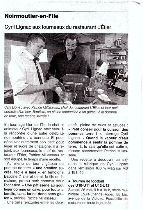 ouest france cyril lignac au restaurant l etier